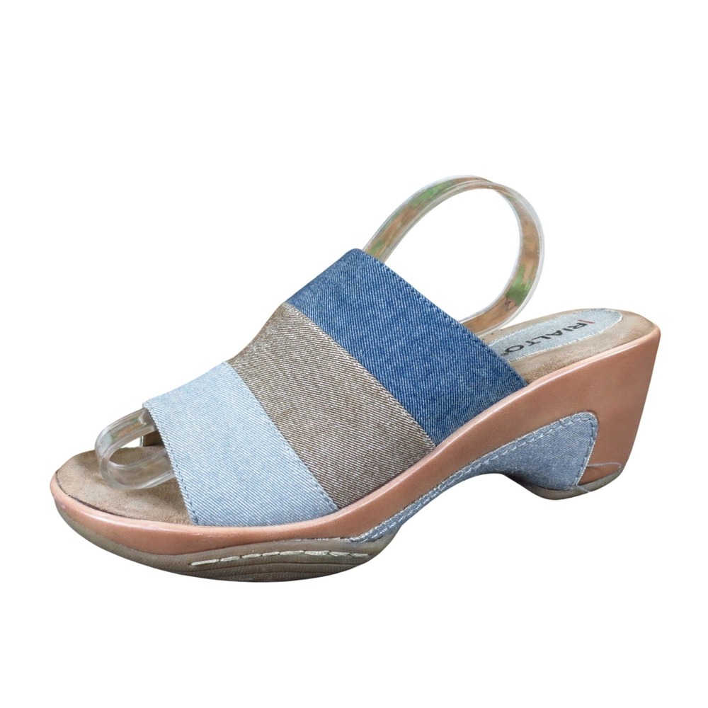 Rialto Vobbia Womens Wedge Slide Sandals Size 7.5 Summer Blue Denim Multi
